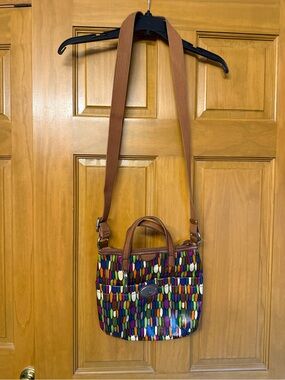 Fossil Multicolor Pattern Crossbody Bag with Brown Trim